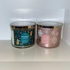 Bath and Body Works 3 Wick Candles Champagne Toast and Snowflakes & Citrus
